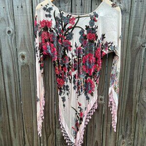 Aris A Velvet Top Velvet Sexy Burnout Asymmetrical Blouse Boho Artsy Women's M